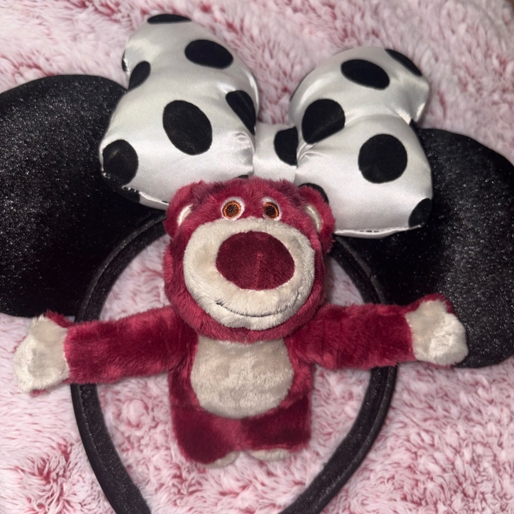 Disney Black and White Polka Dot Bow Headband with Plush Bear